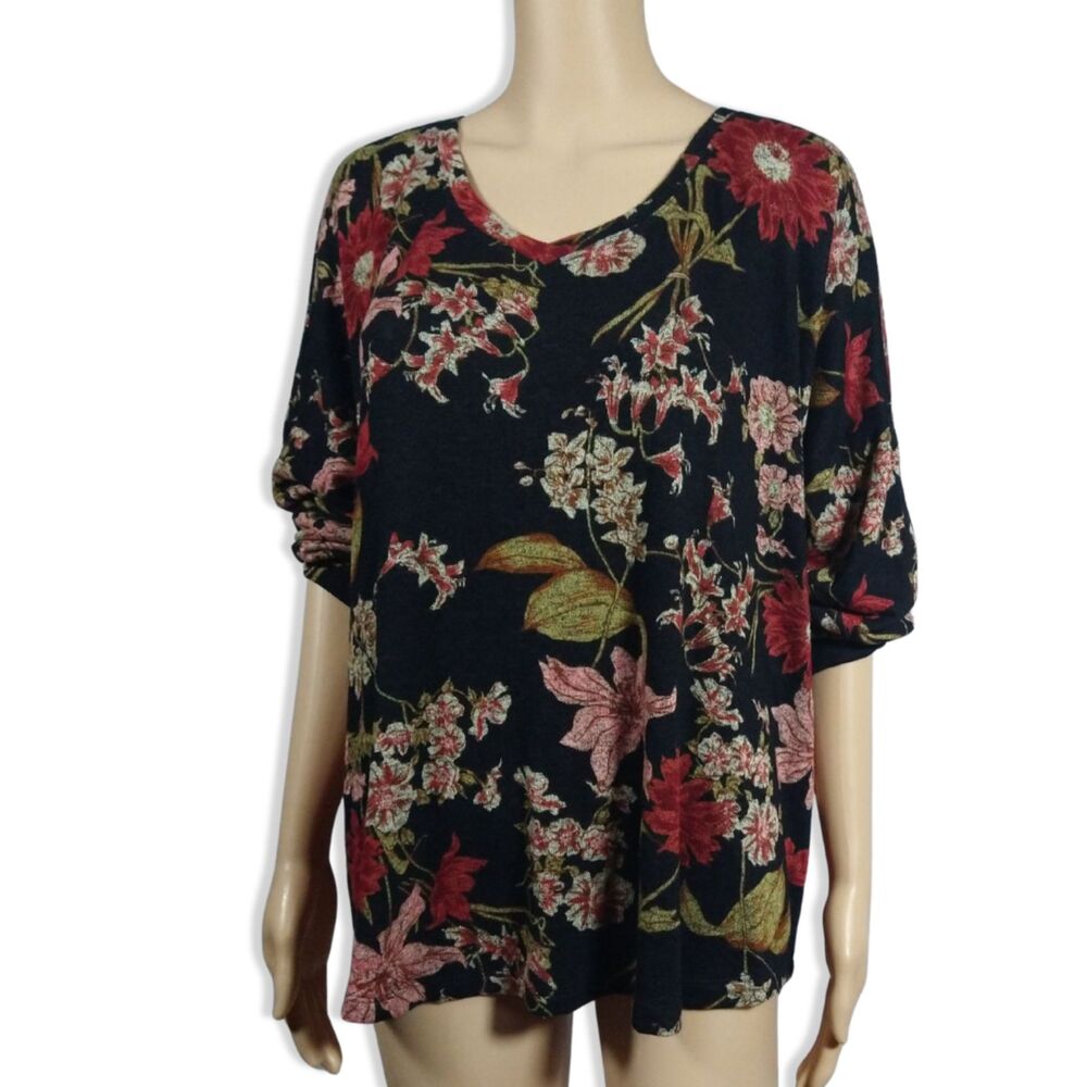 Women’s Plus Size Floral Blouse – XXL Black Top Stylish Casual